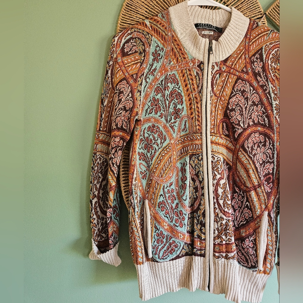Peruvian Connection Paisley Zip Up Sweater Cardigan